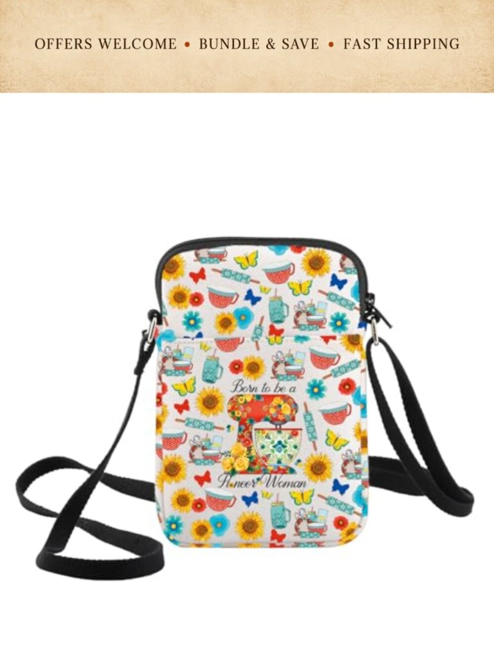 Canvas Crossbody Bag Zipper Pouch Cooking Lovers Gift Makeup Travel Purse